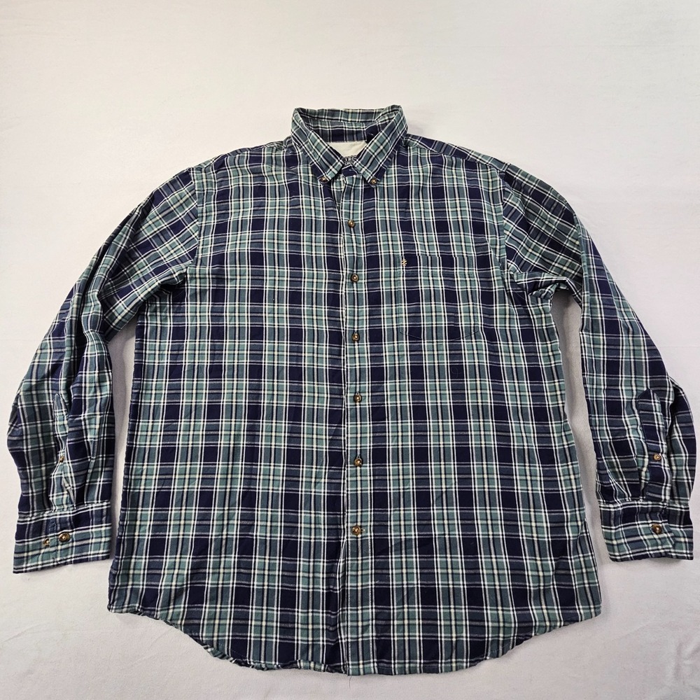 IZOD Blue Plaid Long Sleeve Cotton Blend Button-Up Shirt Men's XL